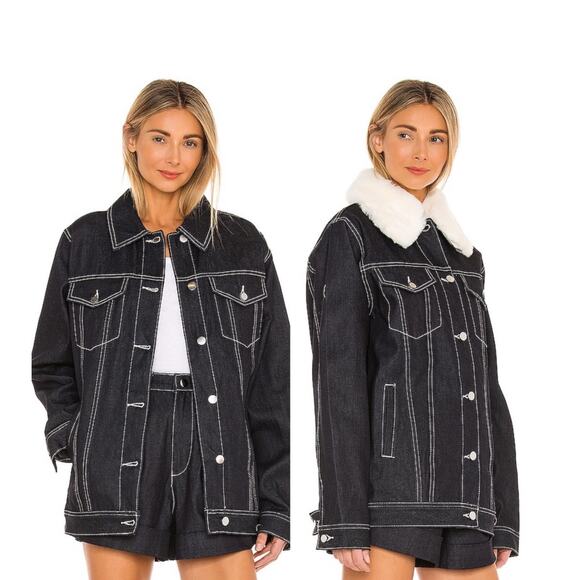 WeWoreWhat Jackets & Blazers - WEWOREWHAT Sz M Boyfriend Denim Faux Fir Jacket Trucker Barn Coat Dark Wash